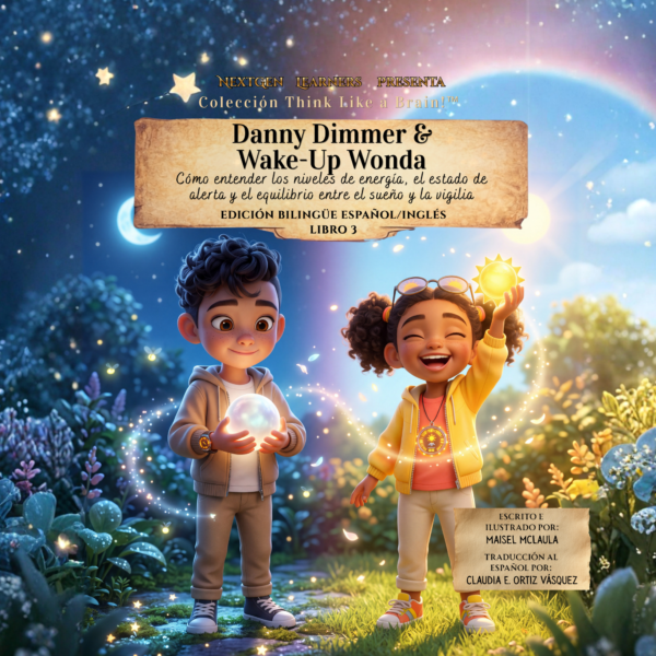 front cover danny dimmer and wake up wonda bilingual (spanish)